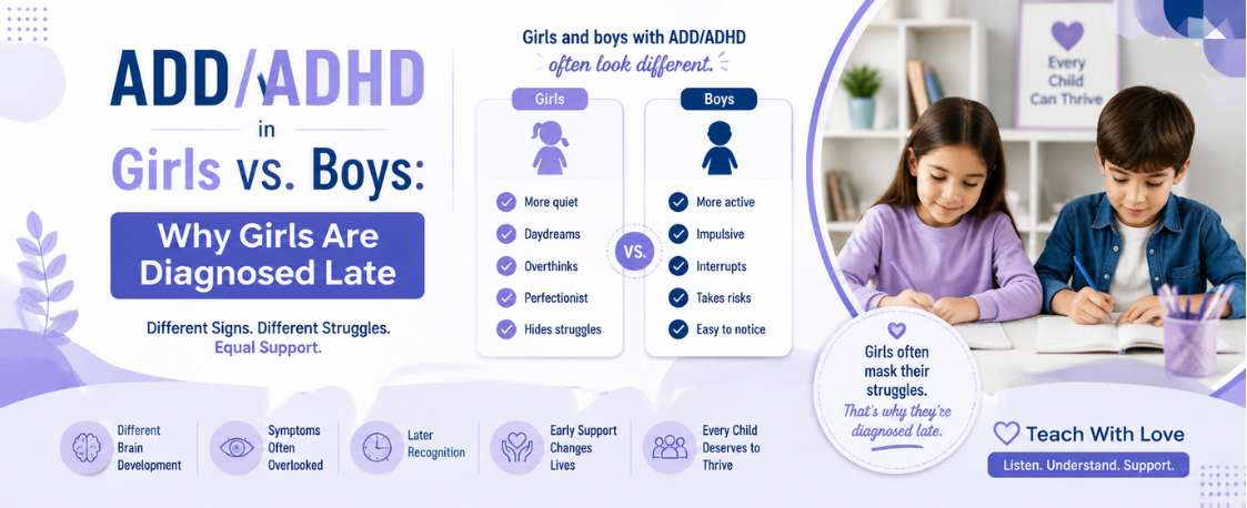 ADD/ADHD in girls vs boys infographic